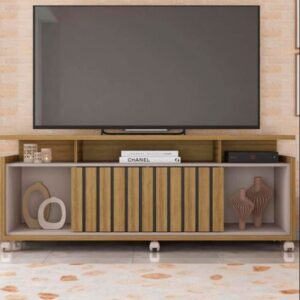 Rack Para Tv Até 65 Polegadas Oasis 1 Porta Com Ripado Mel/cacao - Caemmun